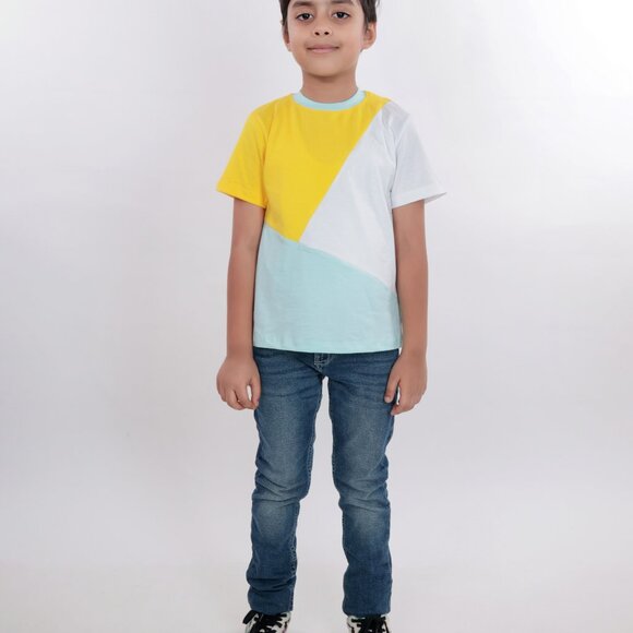 NEW Unisex Kids Colorblock T Shirt - Boy/Girl 100% Pure Cotton - Picture 6 of 8